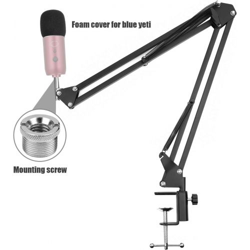  Microphone Arm Stand,Chromlives Desk Mic Stand with Pop Filter,Adjustable Suspension Scissor Boom Arm Stand with Mic Cover,5/8 Screw,Mic Holder Clip,Compatible with Blue Yeti Snowb