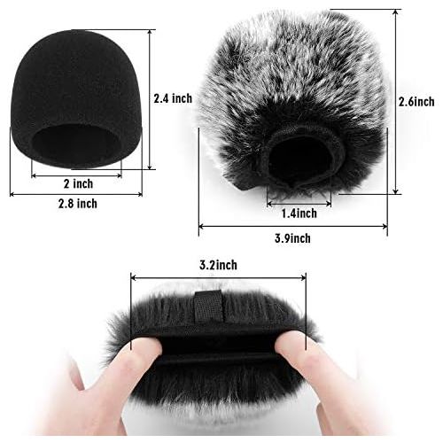  Windscreen for Blue Yeti Nano Foam Cover Furry Windscreen for Yeti Nano ChromLives Mic Wind Muff Cover Foam Compatible with Blue Yeti nano Microphone (Furry & Foam Combo 2Pack)