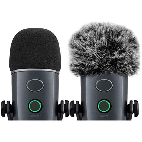  Windscreen for Blue Yeti Nano Foam Cover Furry Windscreen for Yeti Nano ChromLives Mic Wind Muff Cover Foam Compatible with Blue Yeti nano Microphone (Furry & Foam Combo 2Pack)