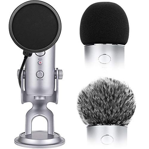  Microphone Cover with Pop Filter, 3 in 1 Mic Furry Windscreen Microphone Foam Cover Pop Filter Compatible with Blue Yeti and Yeti Pro Condenser by ChromLives, Combo 3Pack