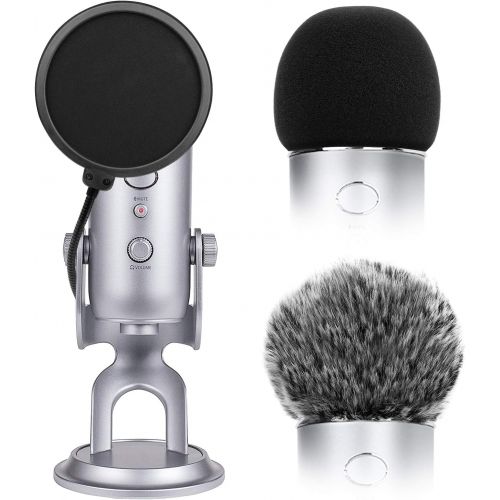  Microphone Cover with Pop Filter, 3 in 1 Mic Furry Windscreen Microphone Foam Cover Pop Filter Compatible with Blue Yeti and Yeti Pro Condenser by ChromLives, Combo 3Pack