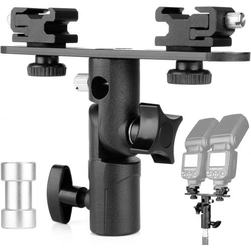  ChromLives Dual Flash Bracket Hot Shoe Speedlight Stand Umbrella Holder Light Stand Bracket Mount 1/4 to 3/8 Compatible with Studio Video DSLR Camera Canon Nikon Yongnuo