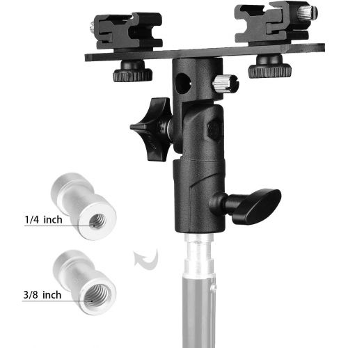  ChromLives Dual Flash Bracket Hot Shoe Speedlight Stand Umbrella Holder Light Stand Bracket Mount 1/4 to 3/8 Compatible with Studio Video DSLR Camera Canon Nikon Yongnuo