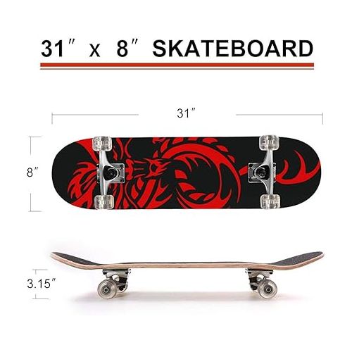  ChromeWheels 31 inch Skateboard Double Kick Skate Board Cruiser Longboard 8 Layer Maple Deck Skateboards for Kids and Beginners