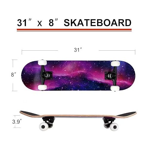  ChromeWheels 31 inch Skateboard Complete Skateboards Double Kick Skate Board 7 Layer Canadian Maple Deck Skateboard for Kids and Beginners