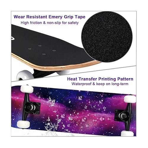  ChromeWheels 31 inch Skateboard Complete Skateboards Double Kick Skate Board 7 Layer Canadian Maple Deck Skateboard for Kids and Beginners