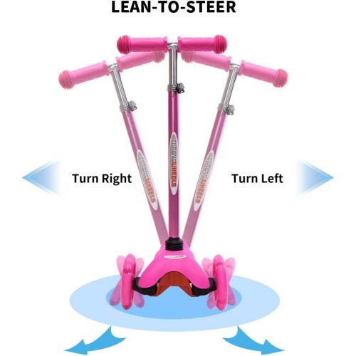  ChromeWheels Scooter for Kids, Deluxe 3 Wheel Scooter for Toddlers 4 Adjustable Height Glider with Kick Scooters, Lean to Steer with LED Flashing Light for Ages 3 6 Girls Boys