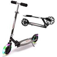 ChromeWheels Kick Scooter, Deluxe 8 Large 2 Light Up Wheels Wide Deck 5 Adjustable Height with Kickstand Foldable Scooters, Best Gift for Age 9 up Kids Girls Boys Teens, 200lb Weig