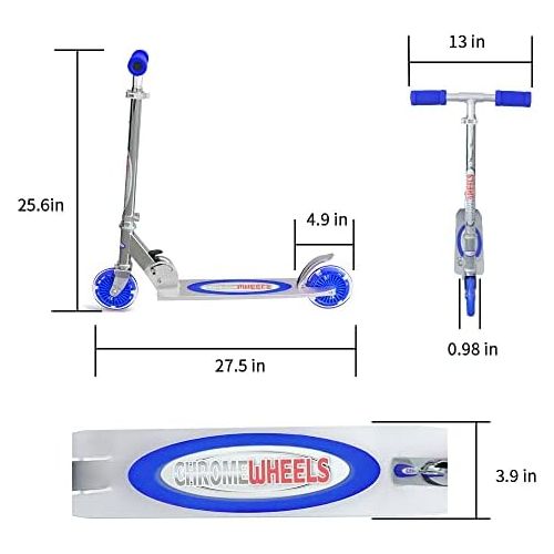  ChromeWheels Scooter for Kids, Deluxe 2 Wheel Kick Scooters 4 Adjustable Height with LED Light Up Wheels, for Age 5 up Girls Boys, 132lb Weight Limit