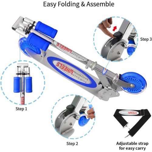  ChromeWheels Scooter for Kids, Deluxe 2 Wheel Kick Scooters 4 Adjustable Height with LED Light Up Wheels, for Age 5 up Girls Boys, 132lb Weight Limit