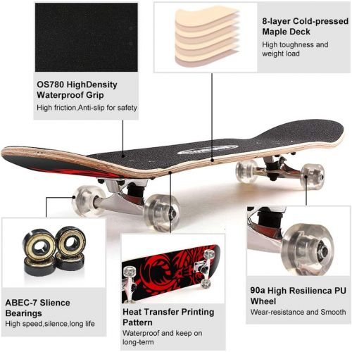  ChromeWheels 31 inch Skateboard Double Kick Skate Board Cruiser Longboard 8 Layer Maple Deck Skateboards for Kids and Beginners