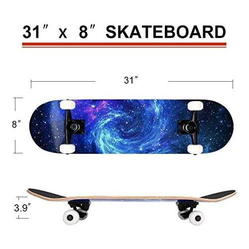  ChromeWheels 31 inch Skateboard Complete Skateboards Double Kick Skate Board 7 Layer Canadian Maple Deck Skateboard for Kids and Beginners