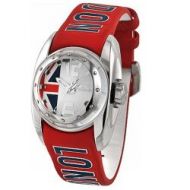 Chronotech Kids Silver Dial Red Leather Date Quartz Watch by Chronotech