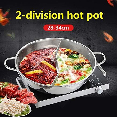  [아마존베스트]Chuanfeng Stainless Steel Hot Pot Wok with Dividers, 28 cm 32 cm 34 cm Diameter, Chinese Fire Pot Stainless Steel Pots Suitable for Induction Cookers, Gas Cookers, Without Cover