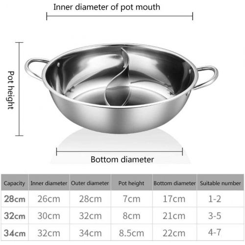  [아마존베스트]Chuanfeng Stainless Steel Hot Pot Wok with Dividers, 28 cm 32 cm 34 cm Diameter, Chinese Fire Pot Stainless Steel Pots Suitable for Induction Cookers, Gas Cookers, Without Cover