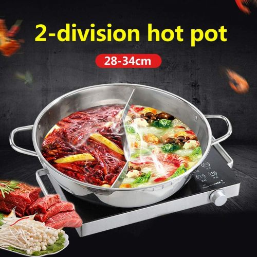  [아마존베스트]Chuanfeng Stainless Steel Hot Pot Wok with Dividers, 28 cm 32 cm 34 cm Diameter, Chinese Fire Pot Stainless Steel Pots Suitable for Induction Cookers, Gas Cookers, Without Cover