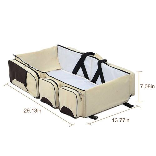  Chuangrong Baby 3 in 1 Practical Portable Mummy Bag Diaper Bag Large Capacity Travel Bassinet Cot Bed and Change Station (Color : Beige)