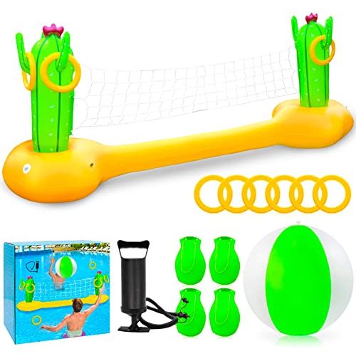  Chuiendi Inflatable Pool Volleyball Set, Floating Water Volleyball Net, Pool Float Set with Ring Toss, Swimming Pool Game Toys for Adults, Summer Floaties, Pool Party