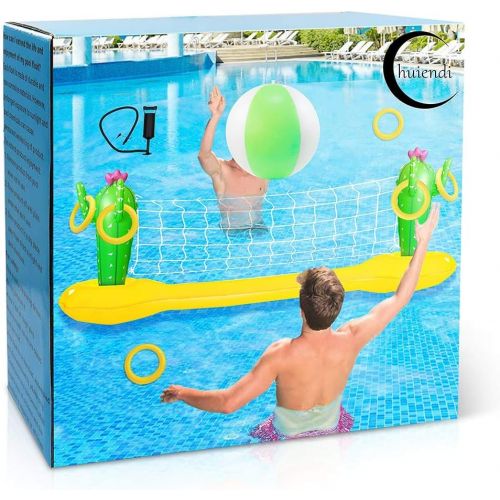  Chuiendi Inflatable Pool Volleyball Set, Floating Water Volleyball Net, Pool Float Set with Ring Toss, Swimming Pool Game Toys for Adults, Summer Floaties, Pool Party