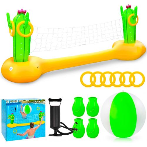  Chuiendi Inflatable Pool Volleyball Set, Floating Water Volleyball Net, Pool Float Set with Ring Toss, Swimming Pool Game Toys for Adults, Summer Floaties, Pool Party