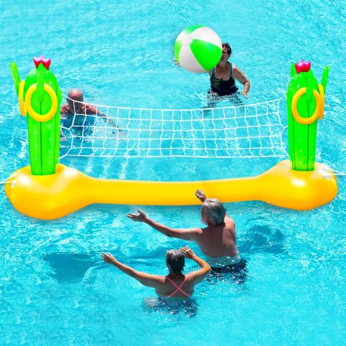  Chuiendi Inflatable Pool Volleyball Set, Floating Water Volleyball Net, Pool Float Set with Ring Toss, Swimming Pool Game Toys for Adults, Summer Floaties, Pool Party