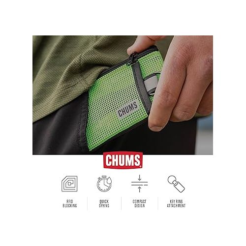  Chums Surfshorts Flow Wallet - Ultra Thin Slim Card RFID Wallet For Men with Keyring Attachment & Quick Drying Mesh - EV Green