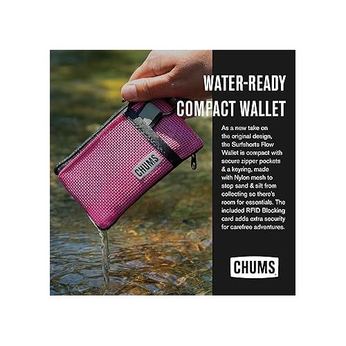  Chums Surfshorts Flow Wallet - Ultra Thin Slim Card RFID Wallet For Men with Keyring Attachment & Quick Drying Mesh - EV Green