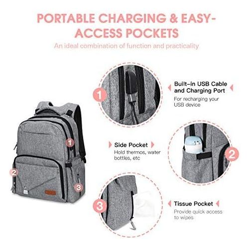  Diaper Bag Backpack,Chuntianli Multi-Function Travel Back Pack Large Maternity Baby Nappy Changing Bag Organizer,Waterproof/Durable,with USB Charging Port/Insulated Holder Pockets/