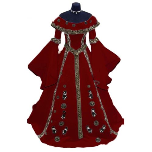  Chupeng Womens Medieval Costume Long Flare Sleeves Appliques Quinceanera Dress Ball Gown Wedding Dresses