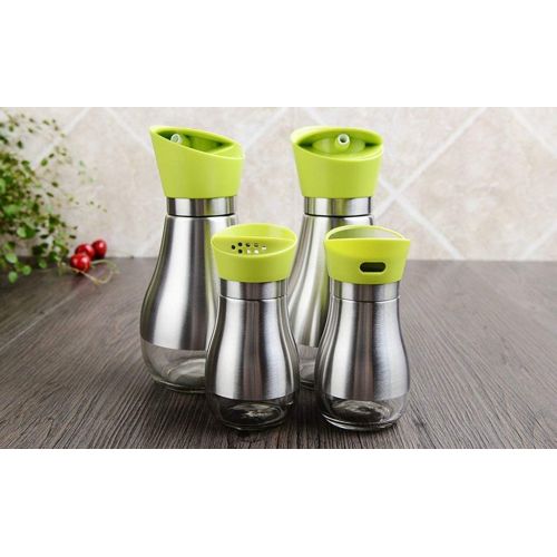  Chusea Premium Seasoning Box Stainless Steel Lecythus Glass Soy Sauce Bottle Vinegar Bottles Spices Cans Creative Kitchen Supplies Storage (Color : Black) (Color : Green)