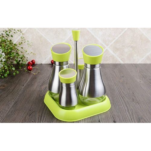  Chusea Premium Seasoning Box Stainless Steel Lecythus Glass Soy Sauce Bottle Vinegar Bottles Spices Cans Creative Kitchen Supplies Storage (Color : Black) (Color : Green)