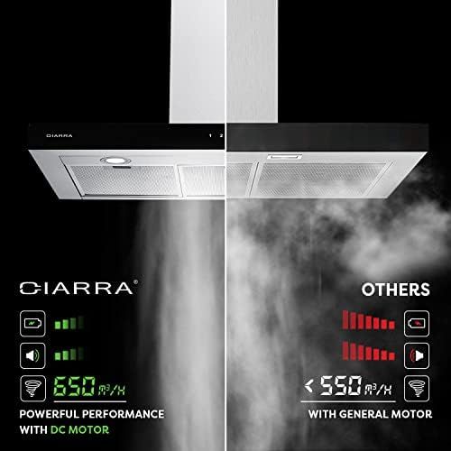  [아마존베스트]Ciarra Cooker Hood 60 cm 550 m³/h Touch Control Chimney Stainless Steel Kitchen Cooker Hood [Energy Class C], 90 cm, Silver