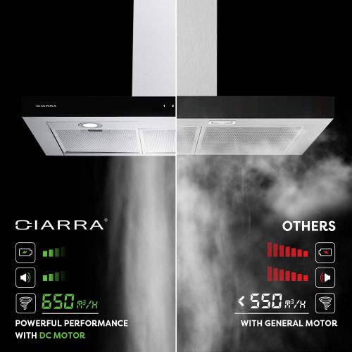  [아마존베스트]Ciarra Cooker Hood 60 cm 550 m³/h Touch Control Chimney Stainless Steel Kitchen Cooker Hood [Energy Class C], 90 cm, Silver