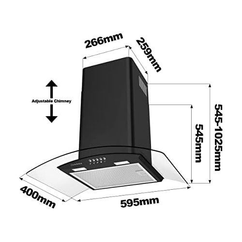  [아마존베스트]CIARRA CBC6B506 Headless Cooker Hood 60 cm 550 m³/h Extractor Hood Wall Hood / Recirculation or Extraction Operation / Maximum Output 550 m/h / Compatible CBCF004 Filter, Black