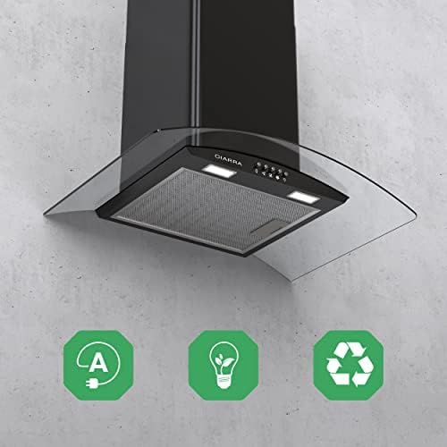  [아마존베스트]CIARRA CBC6B506 Headless Cooker Hood 60 cm 550 m³/h Extractor Hood Wall Hood / Recirculation or Extraction Operation / Maximum Output 550 m/h / Compatible CBCF004 Filter, Black