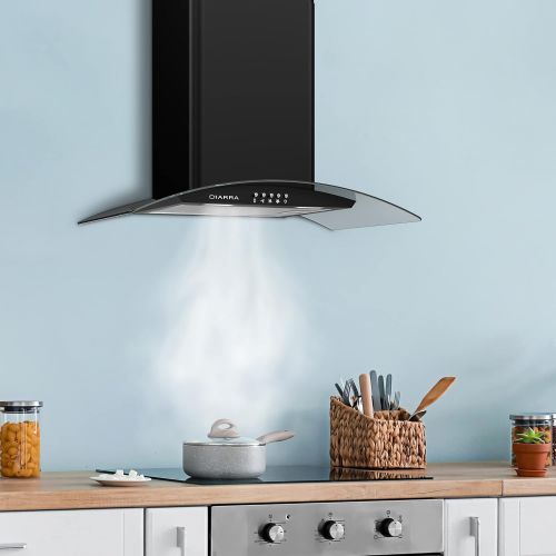  [아마존베스트]CIARRA CBC6B506 Headless Cooker Hood 60 cm 550 m³/h Extractor Hood Wall Hood / Recirculation or Extraction Operation / Maximum Output 550 m/h / Compatible CBCF004 Filter, Black