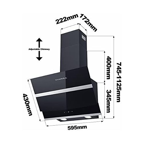  [아마존베스트]Ciarra Extractor Hood, 60 cm, 3 Speed, Stainless Steel, Aluminium Grease Filter, Wall Extractor Hood, Black