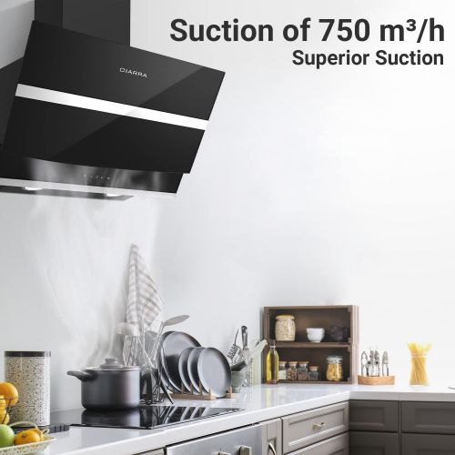  [아마존베스트]Ciarra Extractor Hood, 60 cm, 3 Speed, Stainless Steel, Aluminium Grease Filter, Wall Extractor Hood, Black