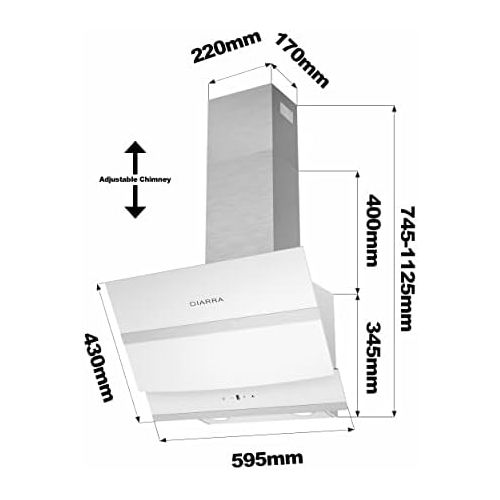  [아마존베스트]Ciarra Extractor Hood, 60 cm, 3 Speed, Stainless Steel, Aluminium Grease Filter, Wall Extractor Hood, White