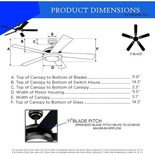  [아마존베스트]Ciata Lighting 52-Inch Comet Indoor Ceiling Fan with Dimmable LED Light Fixture in Frosted Glass with Reversible Matte Black/Marble Blades  2 Pack