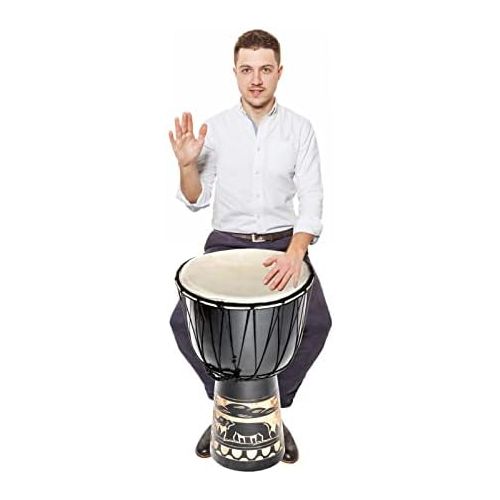  [아마존베스트]Ciffre Large 50cm wooden Djembe Drum Bongo Goat Skin Elephant Black A1