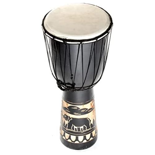  [아마존베스트]Ciffre Large 50cm wooden Djembe Drum Bongo Goat Skin Elephant Black A1