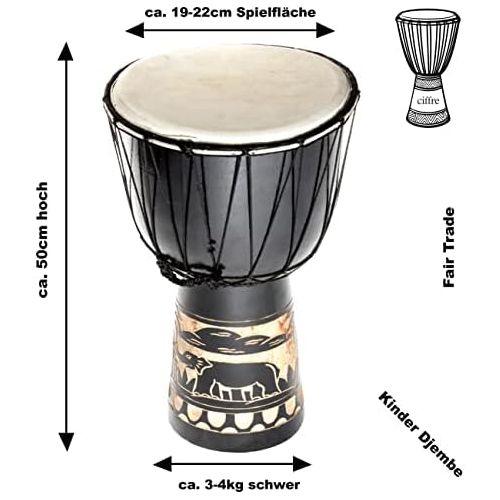  [아마존베스트]Ciffre Large 50cm wooden Djembe Drum Bongo Goat Skin Elephant Black A1