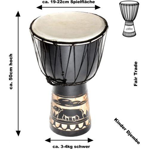  [아마존베스트]Ciffre Large 50cm wooden Djembe Drum Bongo Goat Skin Elephant Black A1