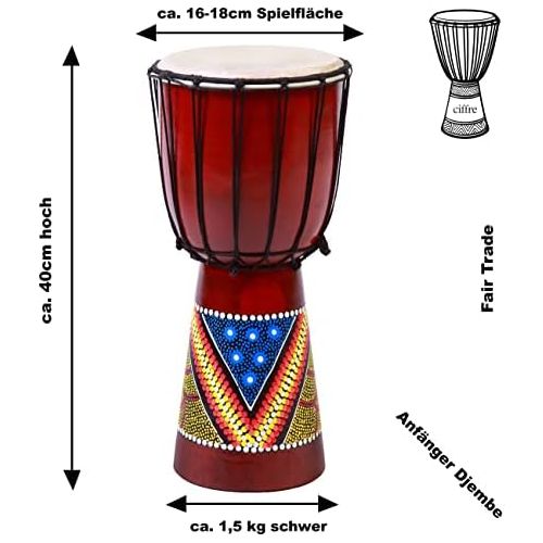  [아마존베스트]Ciffre 40 cm Beginners Djembe Drum Bongo Wood Colourful Painted