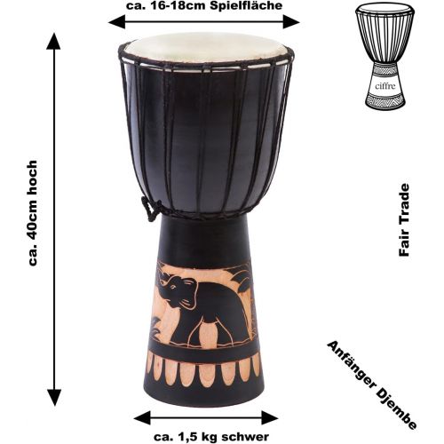  [아마존베스트]Ciffre Djembe Drum Bongo Elephant 40 cm Black A1