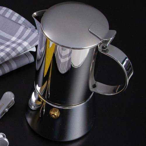  Cilio Aida Stainless Steel Stovetop Espresso Maker, Polished Stainless, 2 Cup