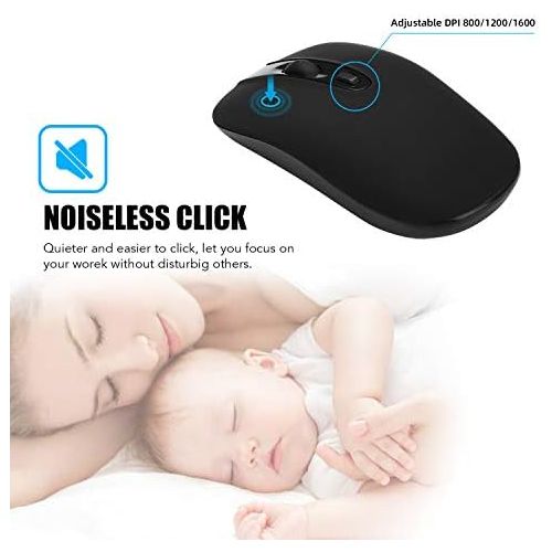  [아마존베스트]Wireless Computer Mouse, Cimetech 2.4G Slim Cordless Mouse Less Noise for Laptop Ergonomic Optical with Nano Receiver USB Mouse for Laptop, Deskbtop, MacBook (BAT Black)