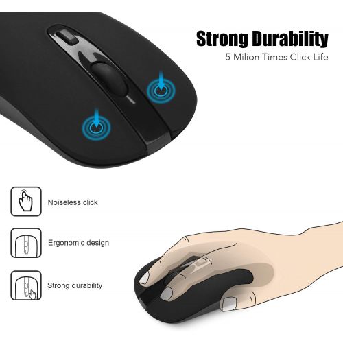  [아마존베스트]Wireless Computer Mouse, Cimetech 2.4G Slim Cordless Mouse Less Noise for Laptop Ergonomic Optical with Nano Receiver USB Mouse for Laptop, Deskbtop, MacBook (BAT Black)