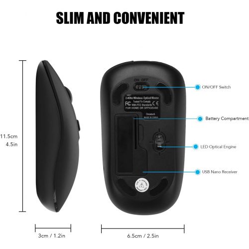  [아마존베스트]Wireless Computer Mouse, Cimetech 2.4G Slim Cordless Mouse Less Noise for Laptop Ergonomic Optical with Nano Receiver USB Mouse for Laptop, Deskbtop, MacBook (BAT Black)